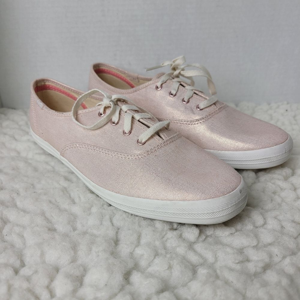 Keds Champion Metallic Womens Size 8.5 Linen ROSE Gold Low Top Sneaker
